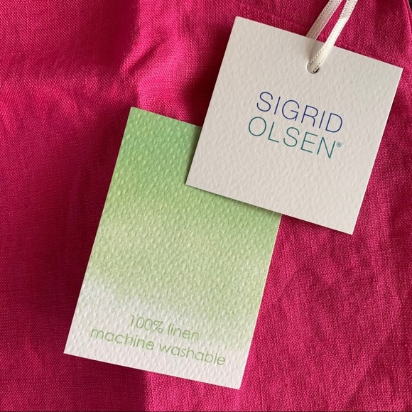 NWT SIGRID OLSEN Color Block Pink & Orange Linen Mini Dress Size Medium - Picture 6 of 7